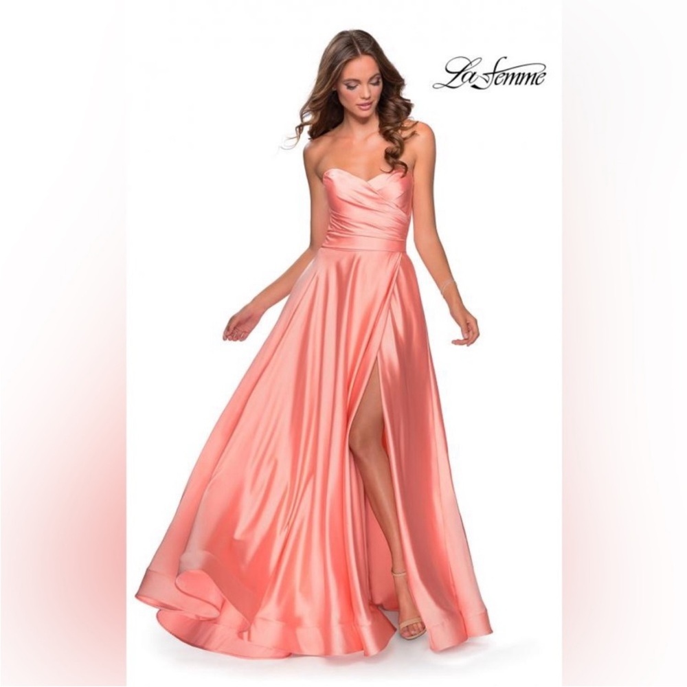 La Femme Strapless Peach Gown